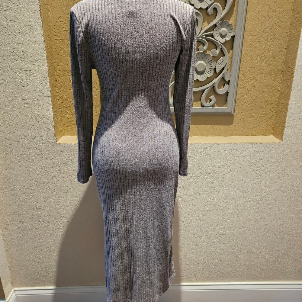 A New Day Ribbed Midi Dress XS Taupe Bodycon Minimalist Capsule Modern Classic - Picture 3 of 9